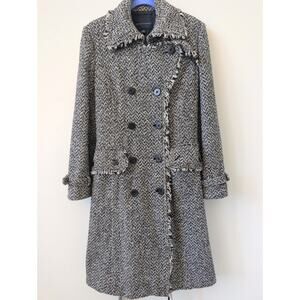 Banana Republic Wool Tweed Herringbone Trench Coat with Frayed Edges Size M
